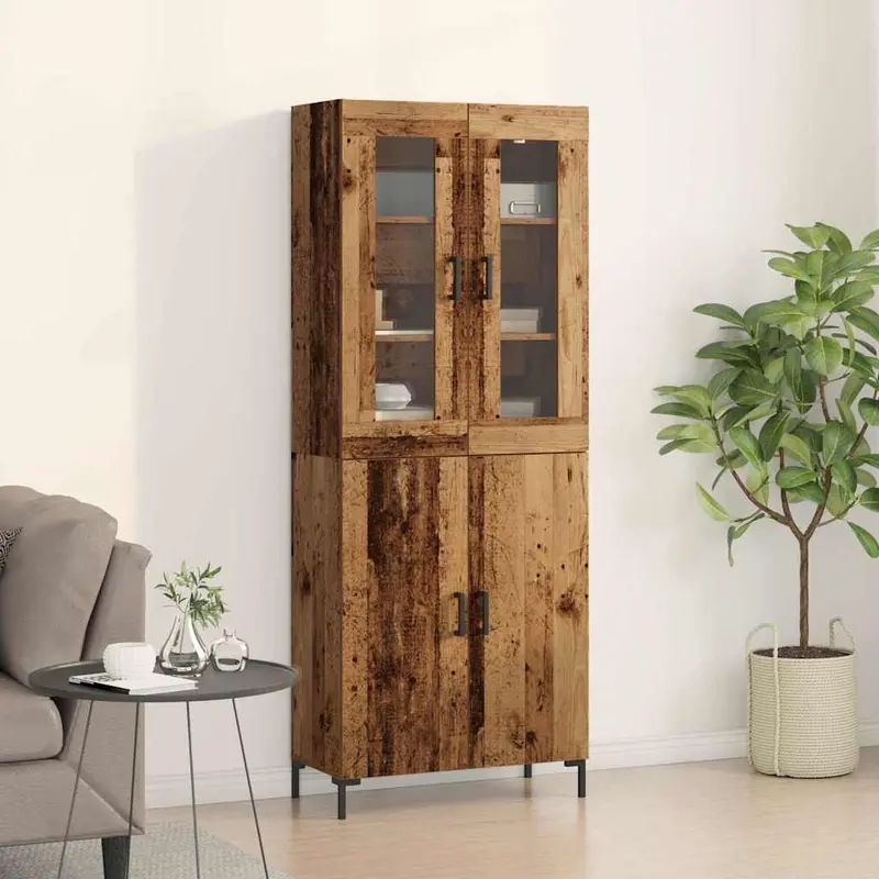 Aparador alto 2 pcs Madera envejecida 69,5 x 34 x 180 cm