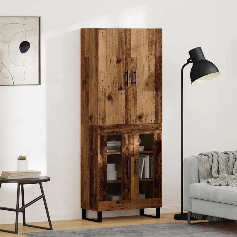 Aparador alto 2 pcs Madera envejecida 69,5 x 34 x 180 cm