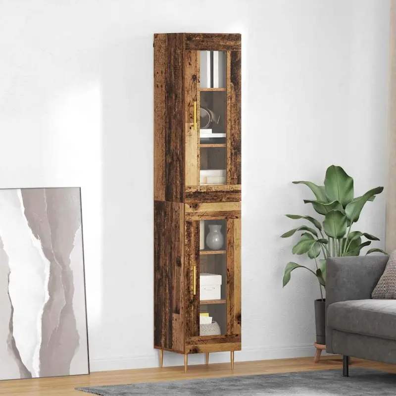 Aparador alto 2 pcs Madera envejecida Cristal