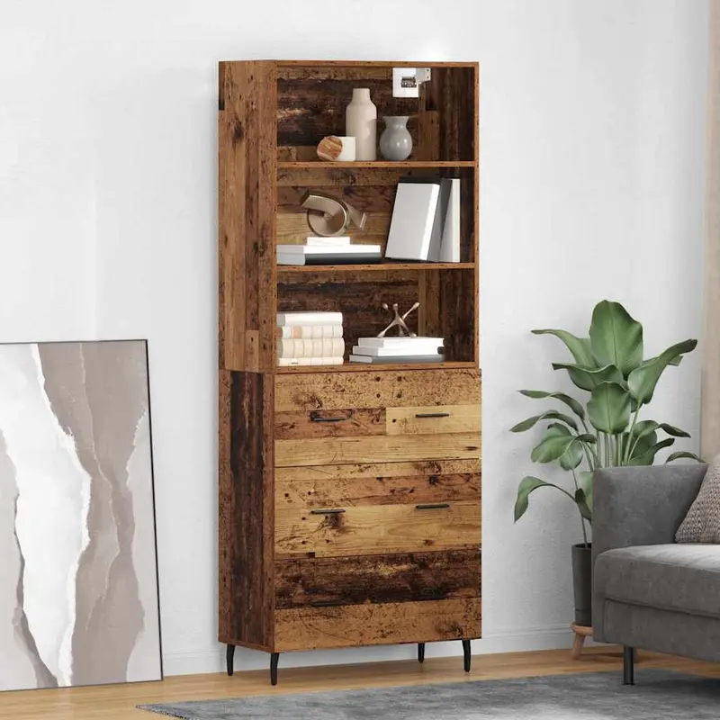 Aparador alto 2 pcs Madera envejecida Madera de ingeniería