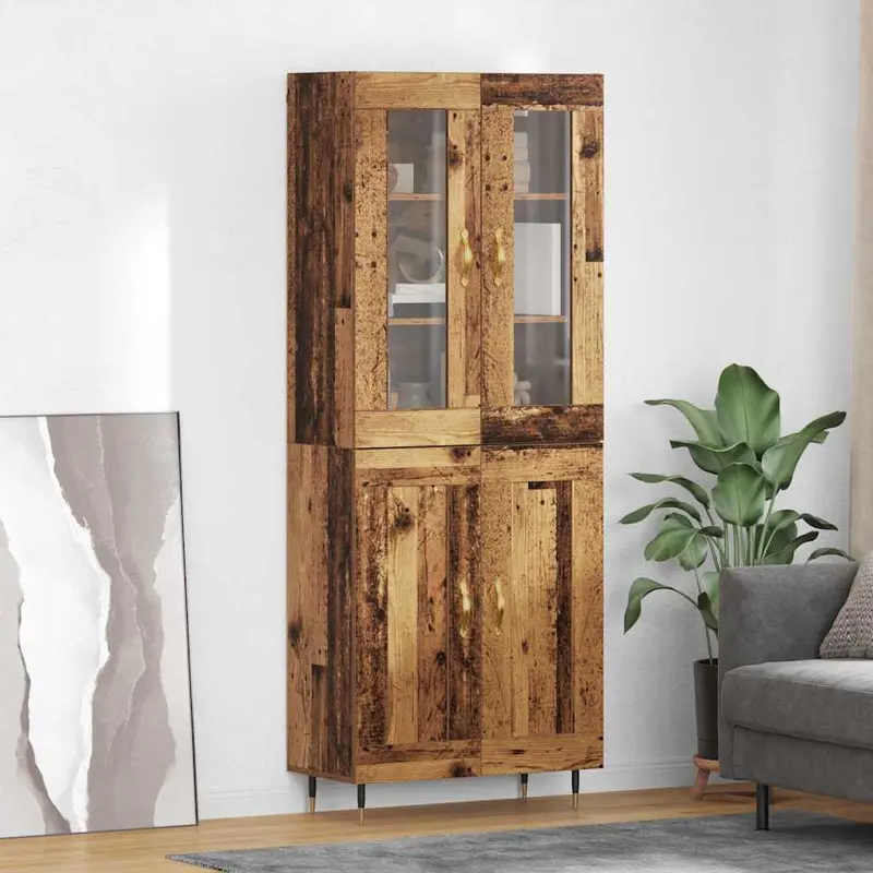 Aparador alto 2 pcs Madera vieja Madera de ingeniería