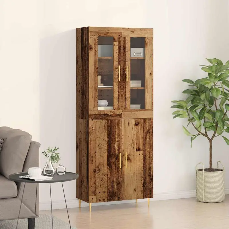 Aparador alto 2 pcs Madera vieja Madera de ingeniería