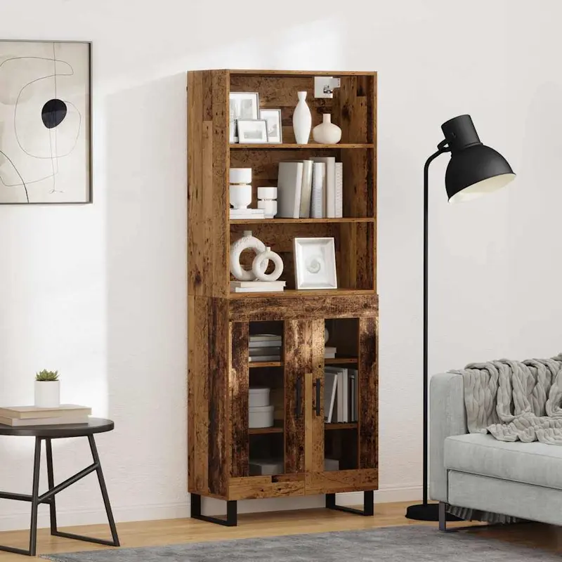 Aparador alto 2 pcs Madera vieja Madera de ingeniería
