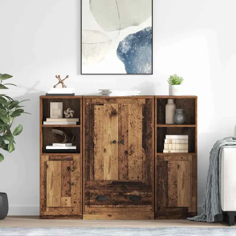 Aparador alto 3 pcs Madera envejecida Madera de ingeniería