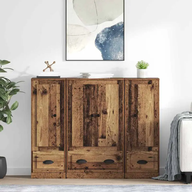 Aparador alto 3 pcs Madera envejecida Madera de ingeniería