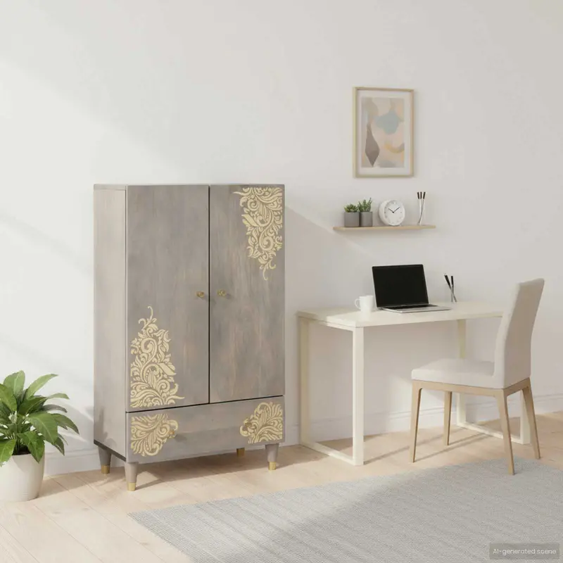 Aparador alto con cajón Gris y dorado 60 x 33 x 100 cm