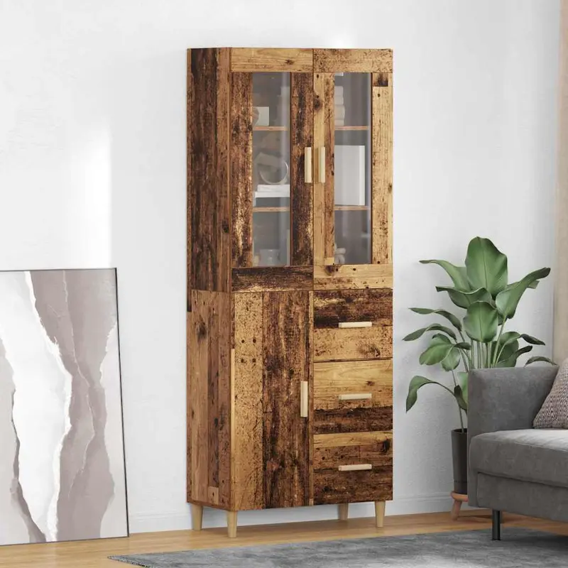 Aparador alto con cajón Madera envejecida 69,5 x 34 x 180 cm