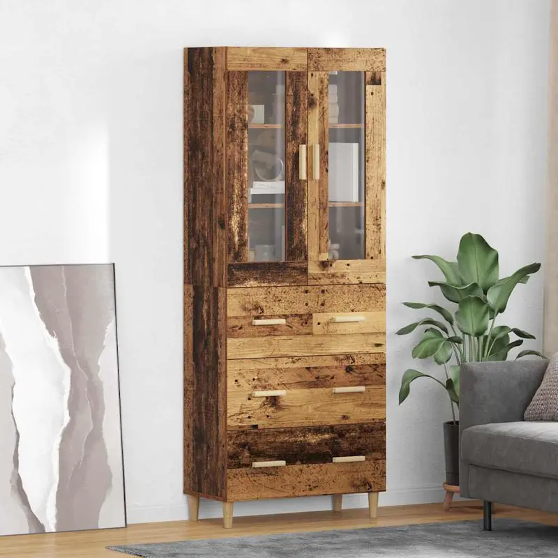 Aparador alto con cajón Madera envejecida 69,5 x 34 x 180 cm