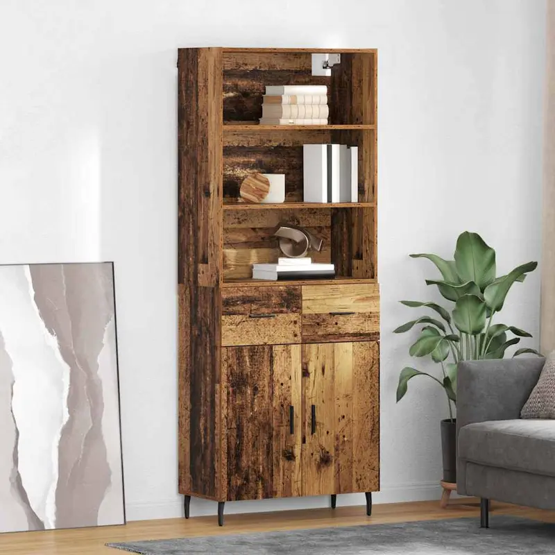 Aparador alto con cajón Madera envejecida 69,5 x 34 x 180 cm