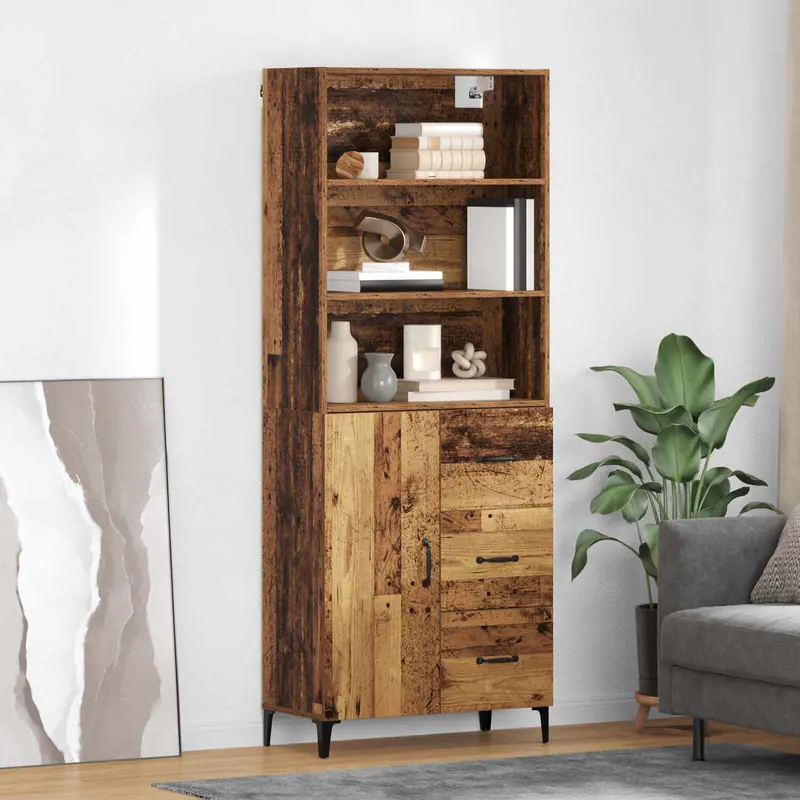 Aparador alto con cajón Madera envejecida 69,5 x 34 x 180 cm