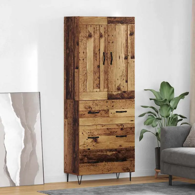 Aparador alto con cajón Madera envejecida 69,5 x 34 x 180 cm