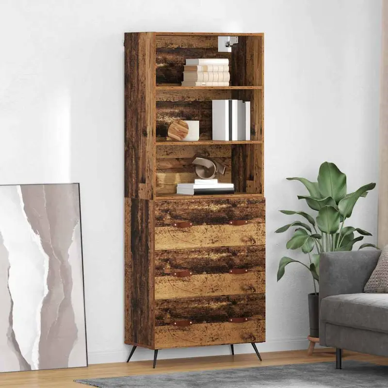 Aparador alto con cajón Madera envejecida 69,5 x 34 x 180 cm
