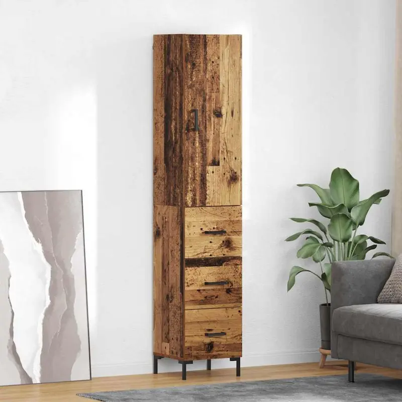 Aparador alto con cajón Madera envejecida 69,5 x 34 x 180 cm
