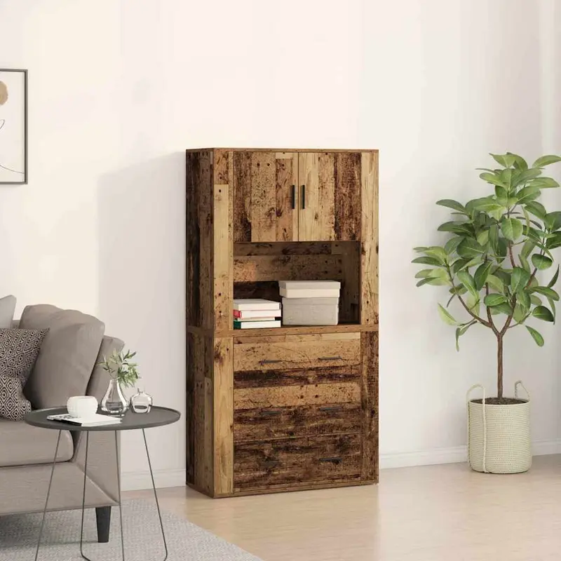 Aparador alto con cajón Madera vieja 80 x 33 x 150 cm