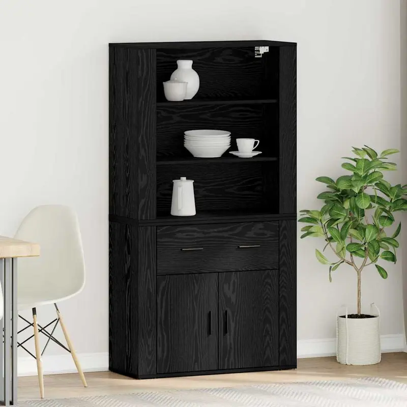 Aparador alto Roble Negro 80 x 33 x 150 cm Madera de ingeniería