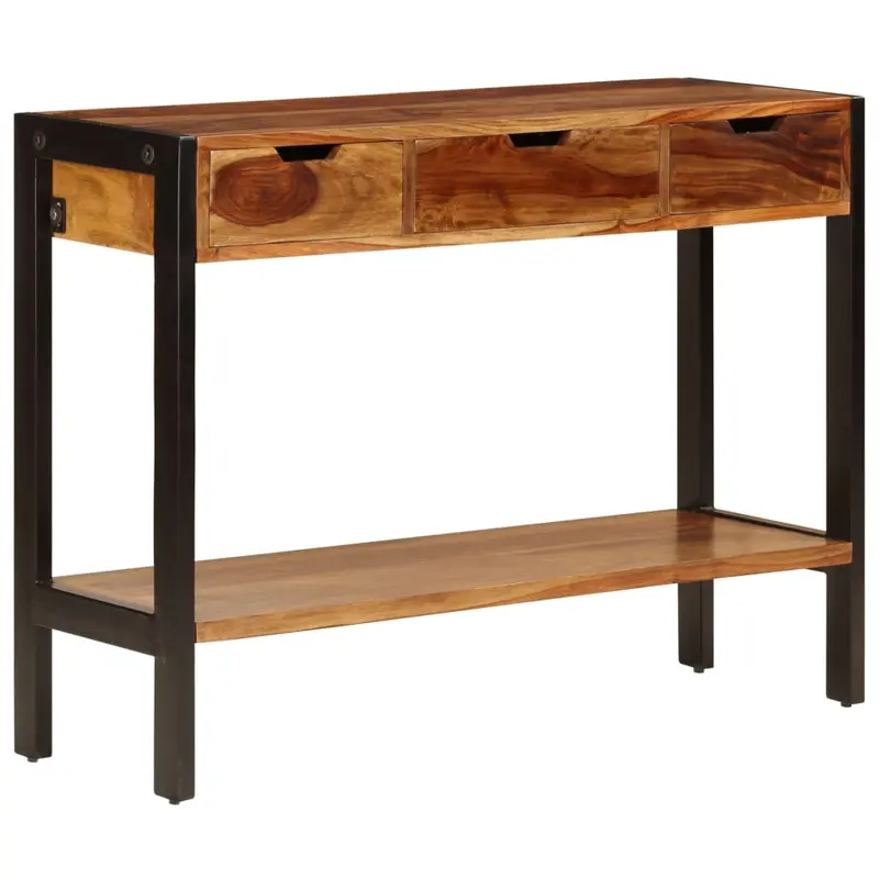 Aparador con 3 cajones madera maciza de acacia 110x35x75 cm