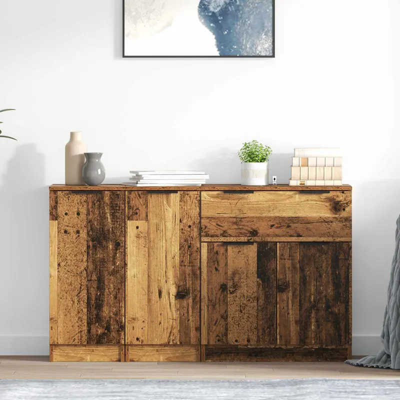 Aparador con cajón 3 pcs Madera envejecida Madera de ingeniería