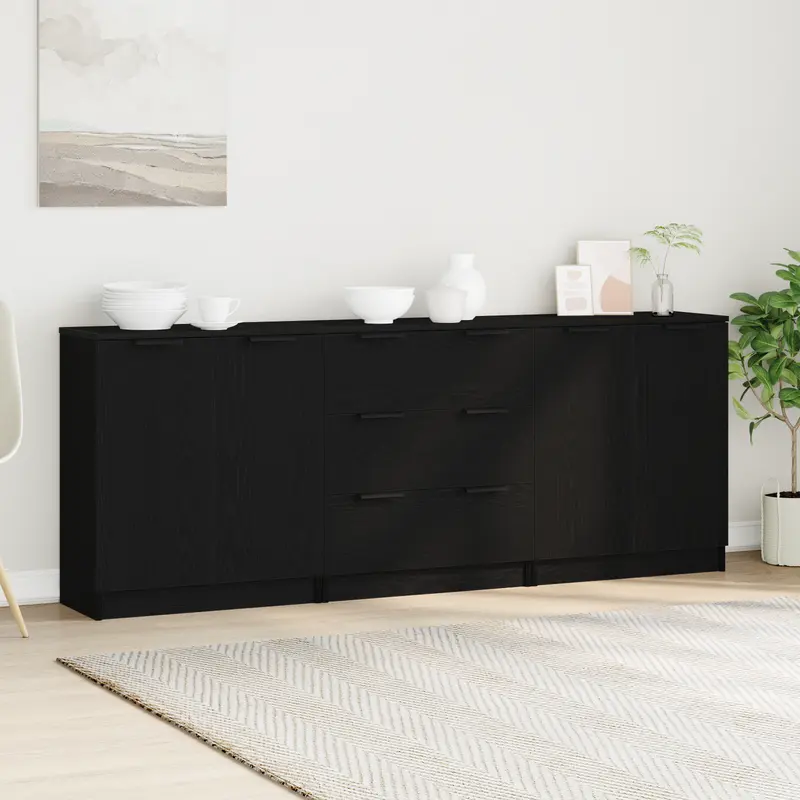 Aparador con cajón 3 pcs Roble Negro 180 x 30 x 70 cm