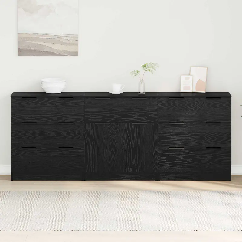 Aparador con cajón 3 pcs Roble Negro 181 x 30 x 70 cm