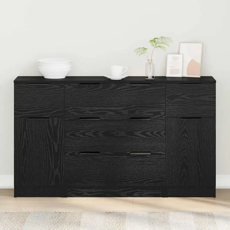 Aparador con cajón 3 pcs Roble Negro Madera de ingeniería