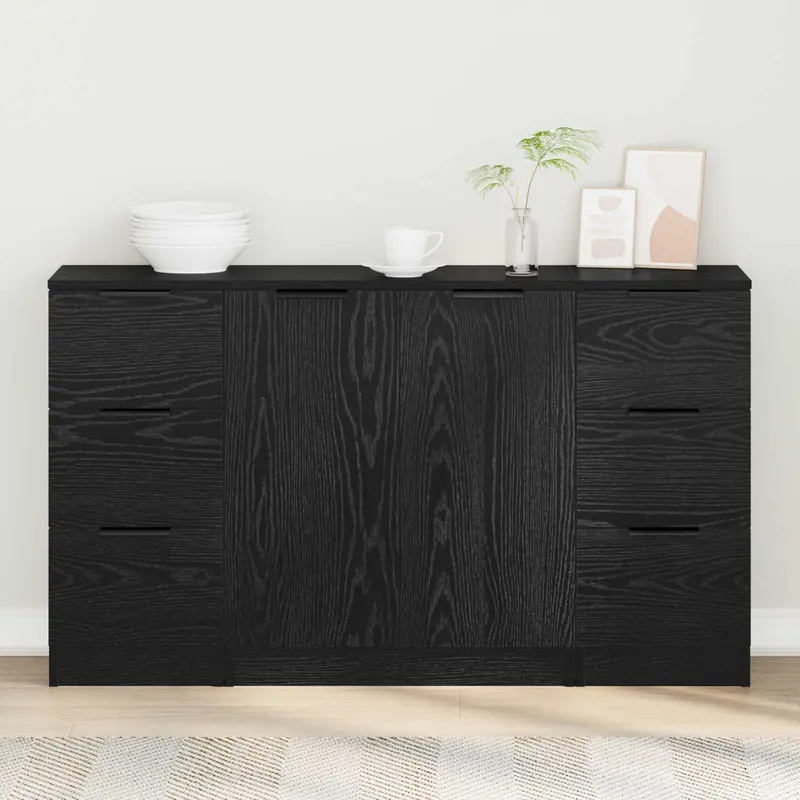 Aparador con cajón 3 pcs Roble Negro Madera de ingeniería