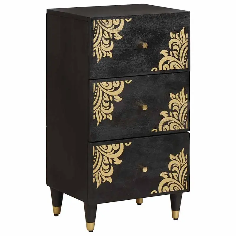 Aparador con cajón Negro 40 x 33 x 75 cm Madera de mango maciza