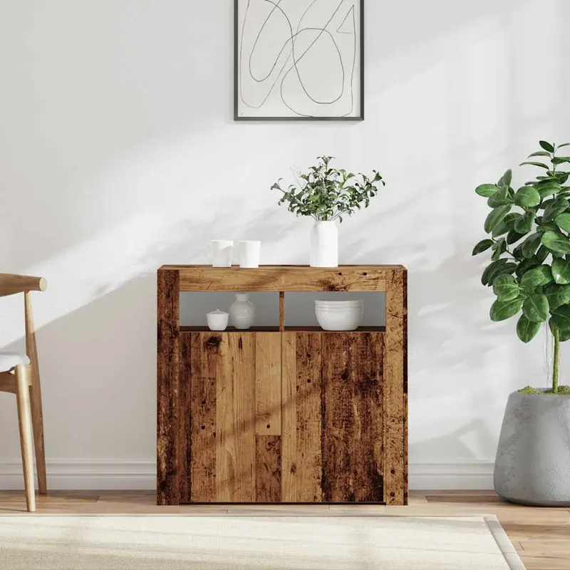 Aparador con luces LED madera ingeniería envejecida 80x35x75 cm
