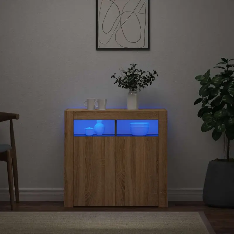 Aparador con luces LED roble Sonoma 80x35x75 cm