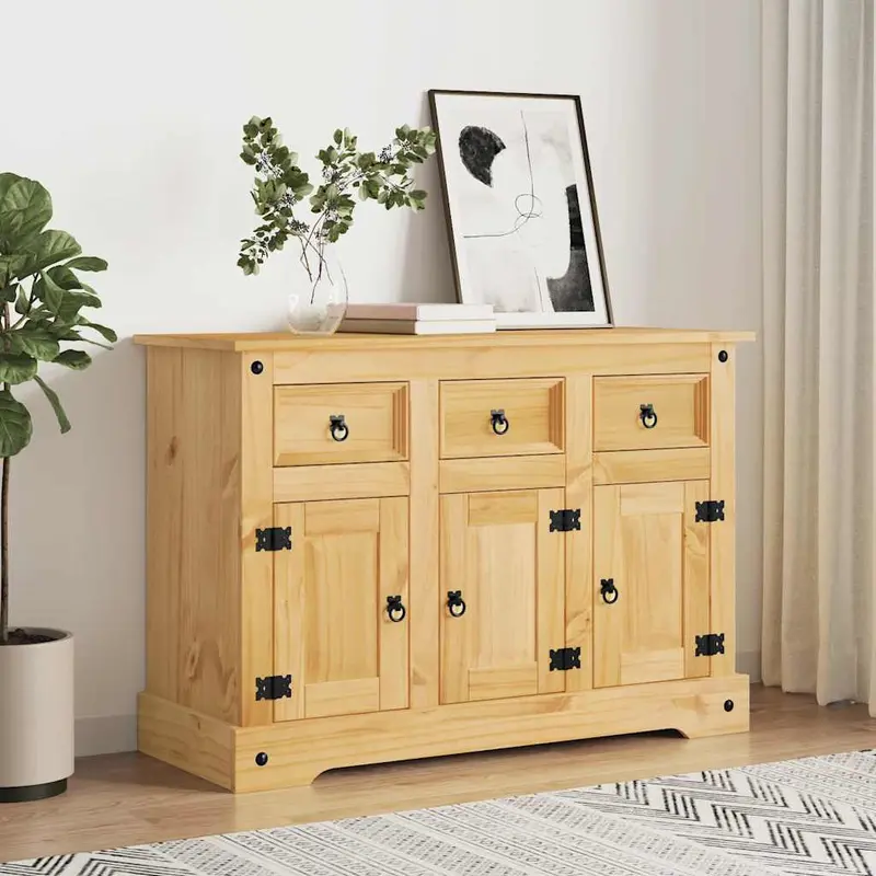Aparador "Corona" marrón 112x44x78 cm madera maciza de pino mexicano