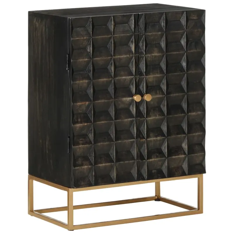 Aparador de hierro y madera maciza de mango negro 55x34x75 cm