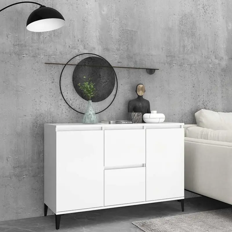 Aparador de madera contrachapada blanco 102x35x70 cm