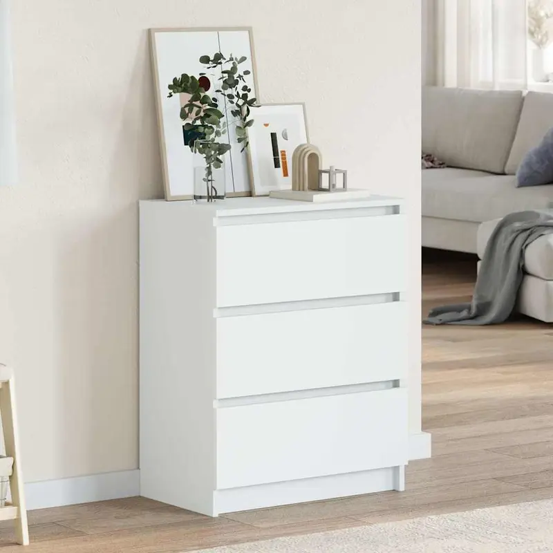 Aparador de madera contrachapada blanco 60x35x76 cm