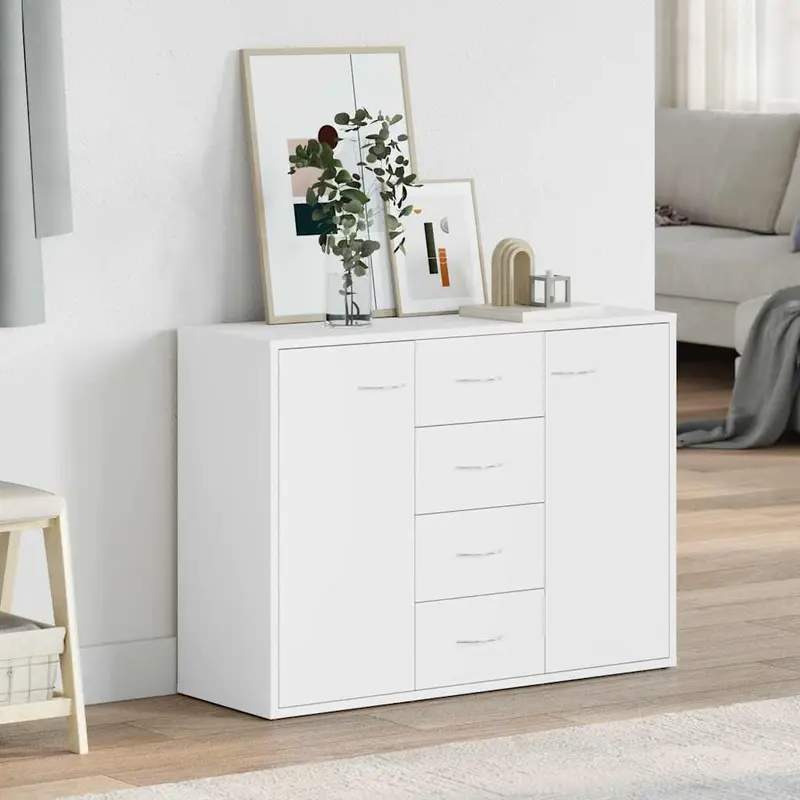 Aparador de madera contrachapada blanco 88x30x65 cm