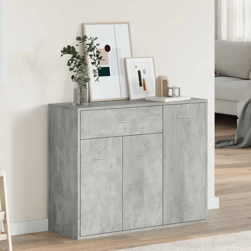 Aparador de madera contrachapada gris hormigón 88x30x70 cm