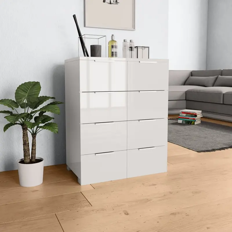 Aparador de madera de ingeniería blanco brillante 60x35x80 cm