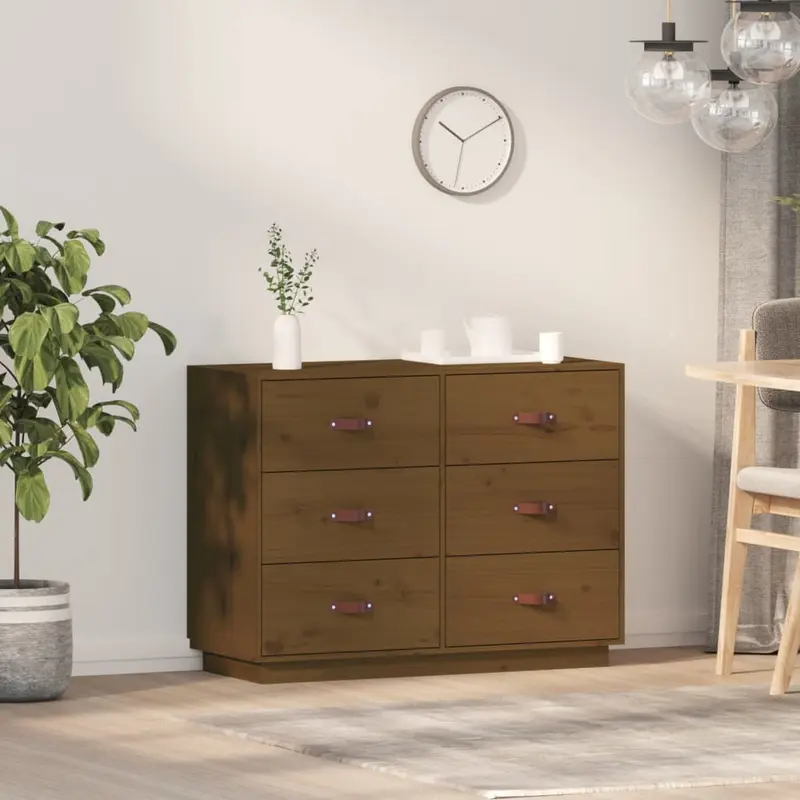 Aparador de madera maciza de pino marrón miel 100x40x75 cm