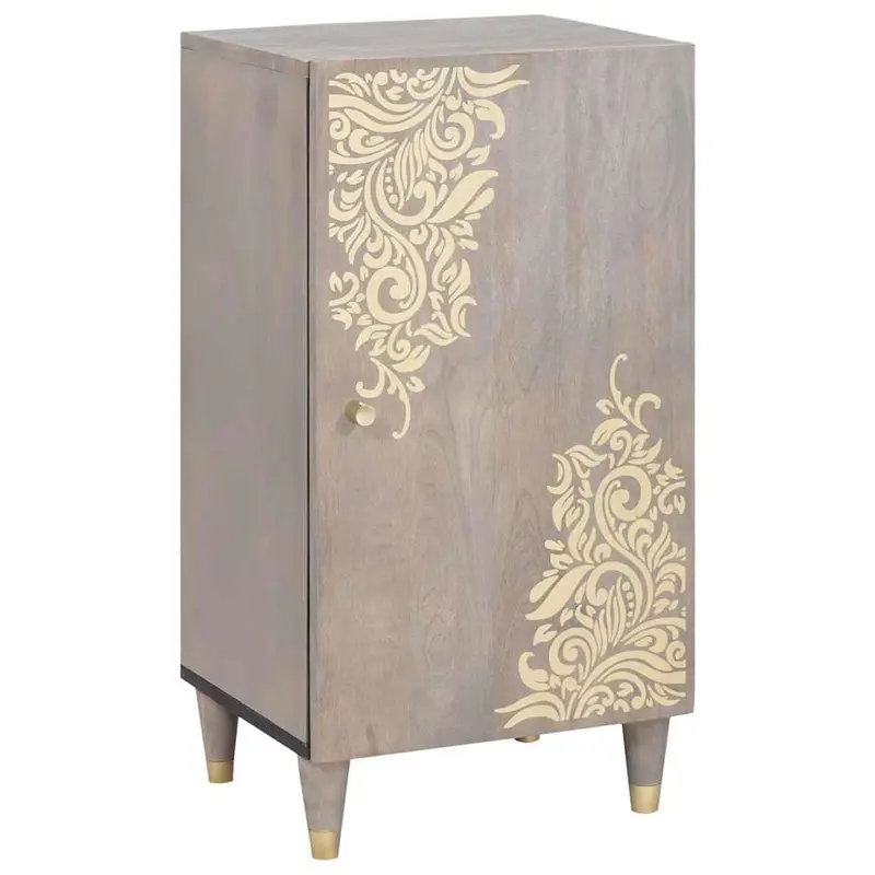 Aparador Gris y dorado 40 x 33 x 75 cm Madera de mango maciza