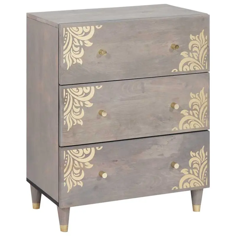 Aparador Gris y dorado 60 x 33 x 75 cm Madera de mango maciza