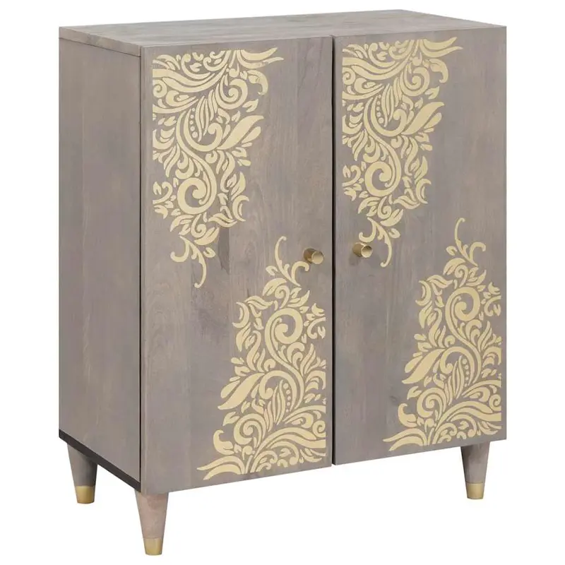 Aparador Gris y dorado 60 x 33 x 75 cm Madera de mango maciza