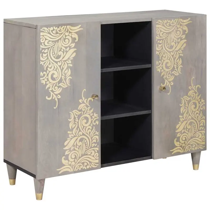 Aparador Gris y dorado 90 x 33 x 75 cm Madera de mango maciza