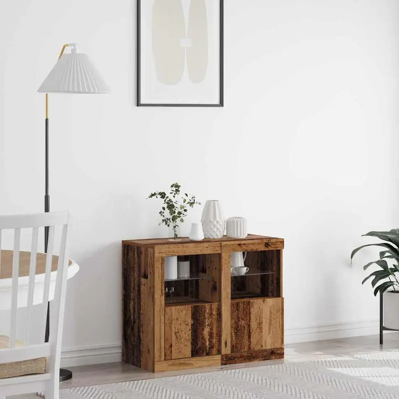 Aparador LED 2 pcs Madera vieja 41 x 37 x 67 cm