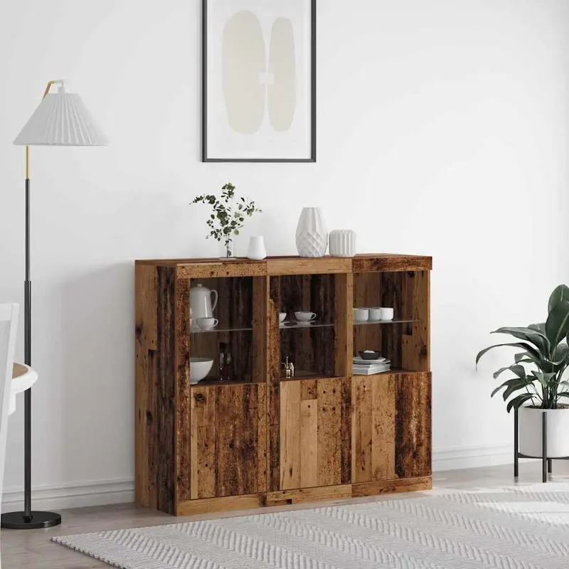 Aparador LED 3 pcs Madera vieja 123 x 37 x 100 cm