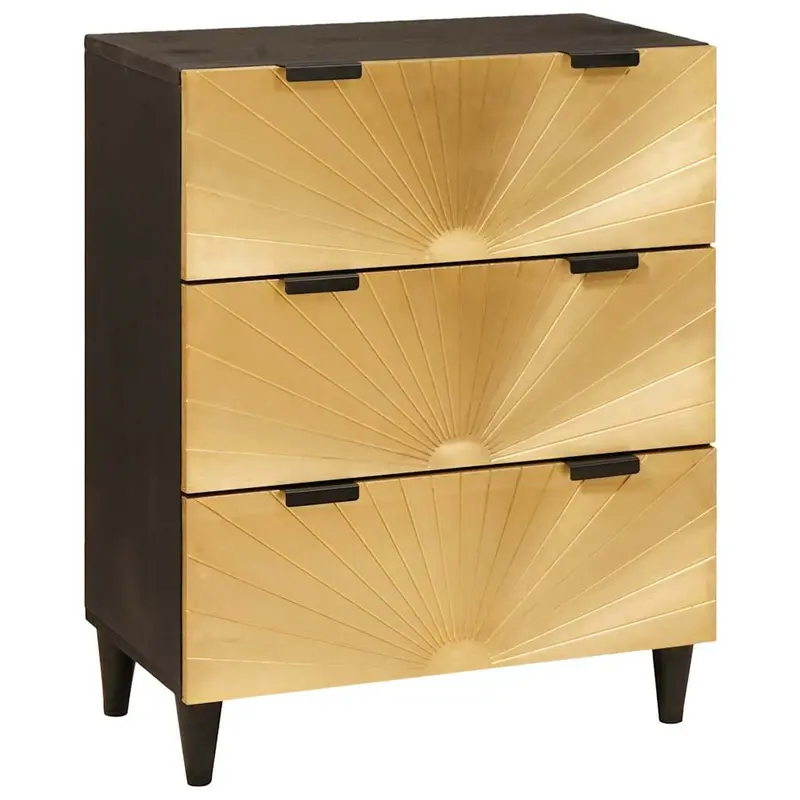 Aparador Negro y dorado 60 x 33 x 75 cm Madera de mango maciza