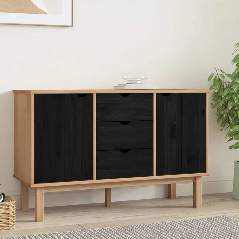 Aparador OTTA Negro 113,5 x 43 x 73 cm Madera de Pino Maciza