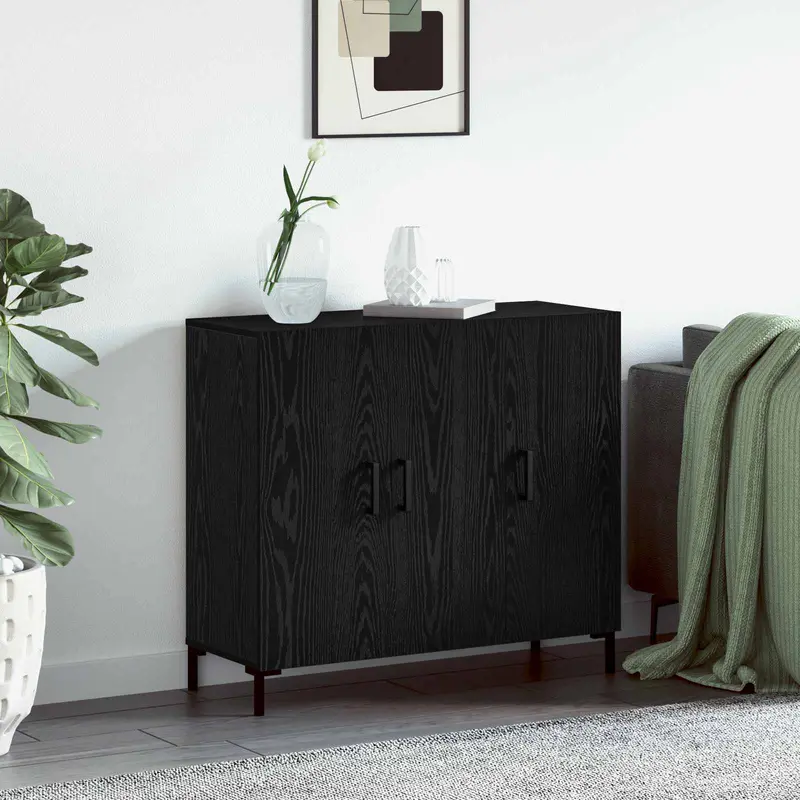 Aparador Roble Negro 90 x 34 x 80 cm Madera de ingeniería