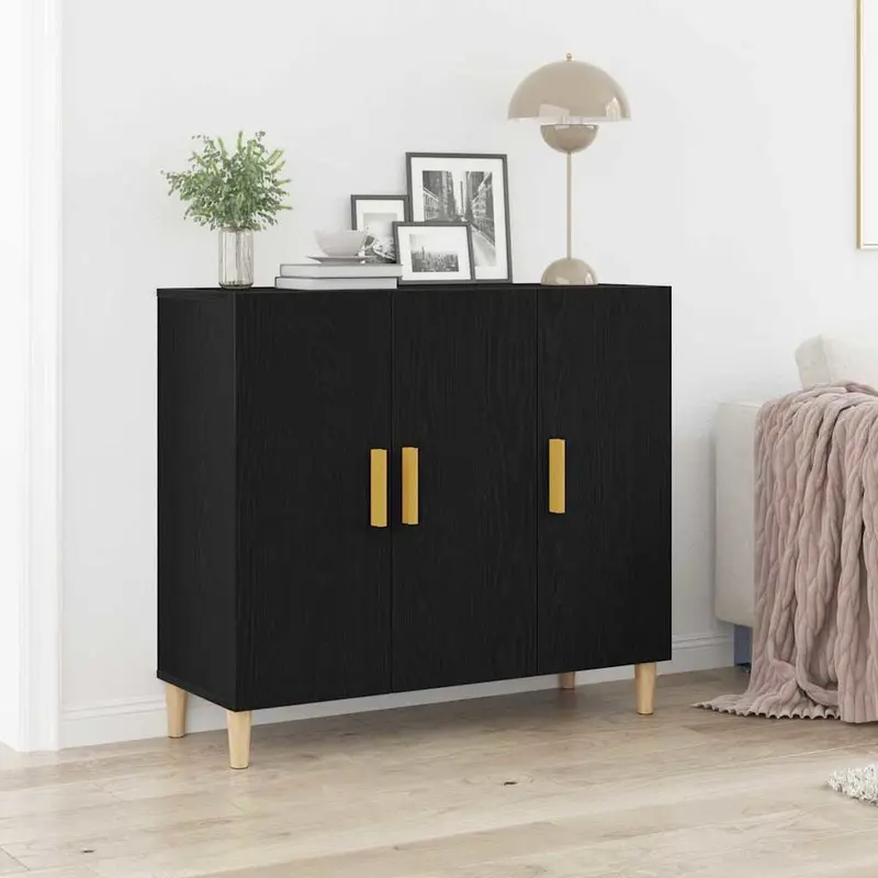 Aparador Roble Negro 90 x 34 x 80 cm Madera de ingeniería