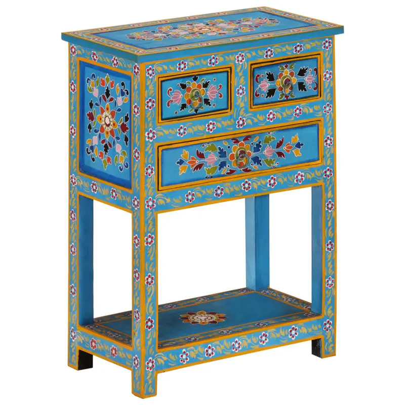 Aparador turquesa de madera maciza de mango 55x30x76 cm