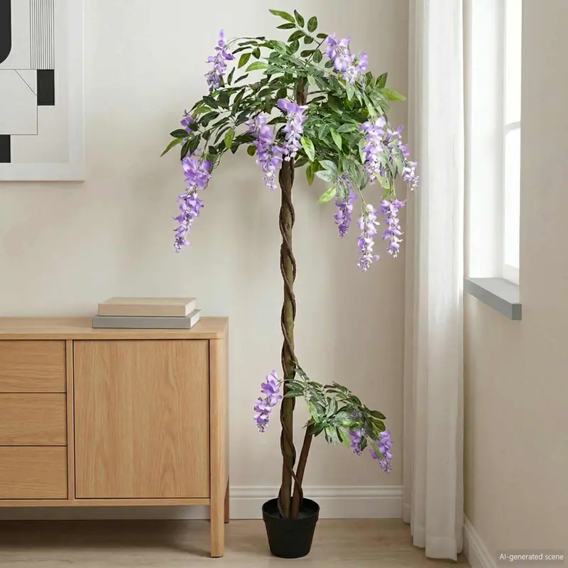 Árbol de Flores de Frijol Artificial Morado 80 x 18 x 160 cm