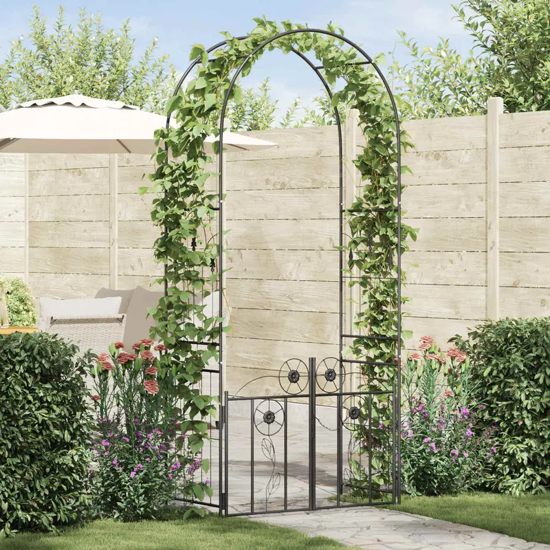 Arco de jardín con cerradura Negro 102 x 50 x 218 cm