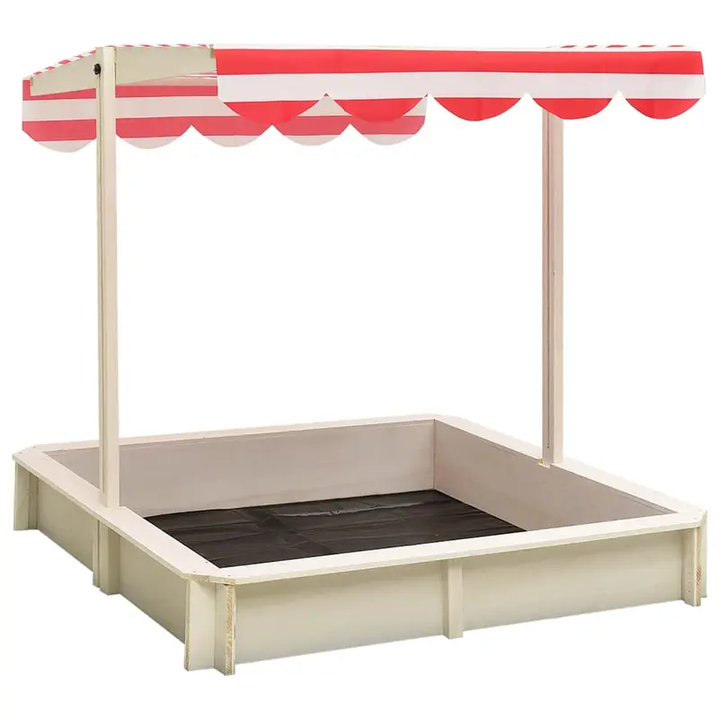 Arenero con tejado ajustable madera abeto blanco y rojo UV50